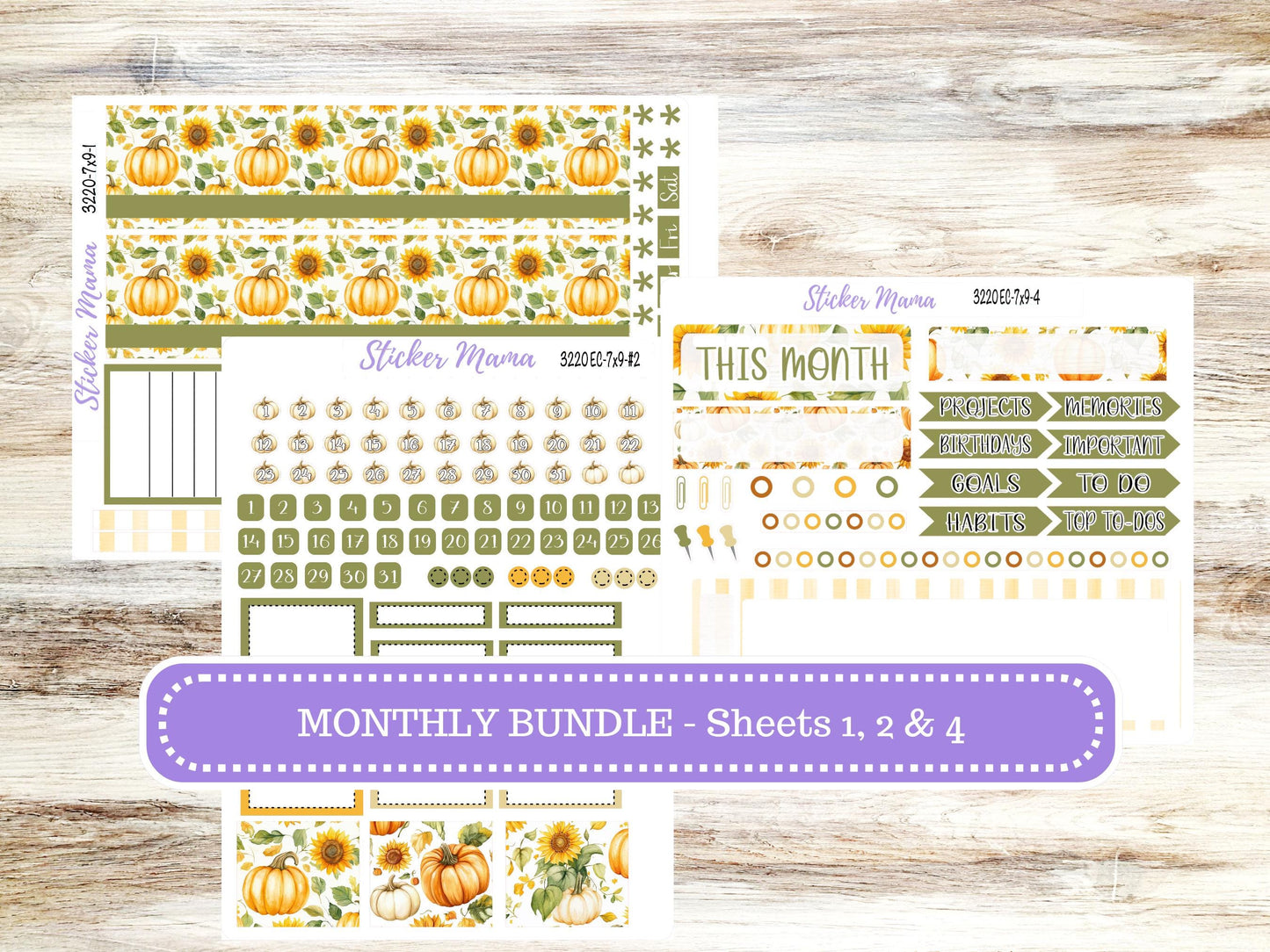 Erin Condren Monthly Kit 7X9 | 3220  Sunflower Harvest | Month of your Choice - Undated