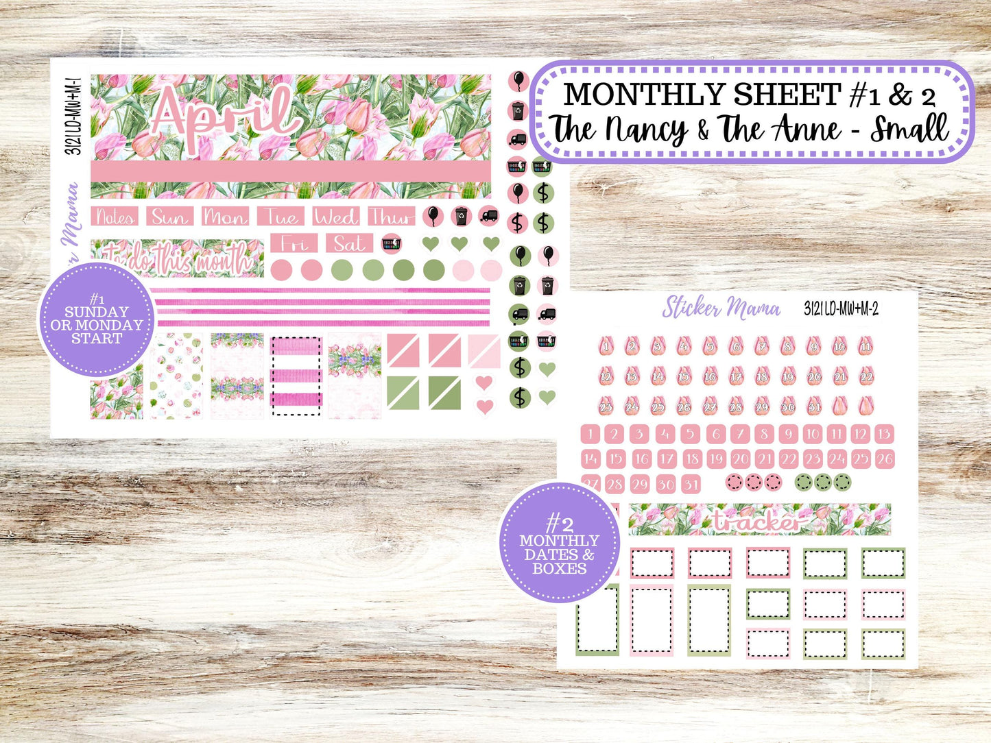 LD SMALL "The Anne" & "The Nancy" || MINI Week + Month Planner Kit #3121 || Horizontal Vertical || April Easter Petals || 12-25