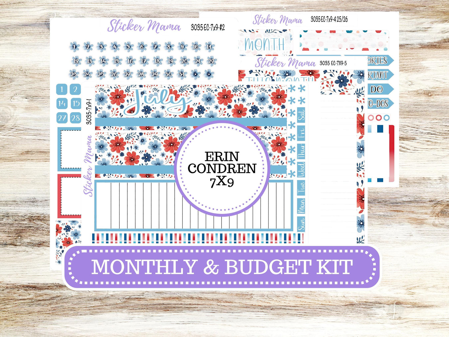 Erin Condren 7x9 Monthly Planner Sticker Kit | 3035 American Dream