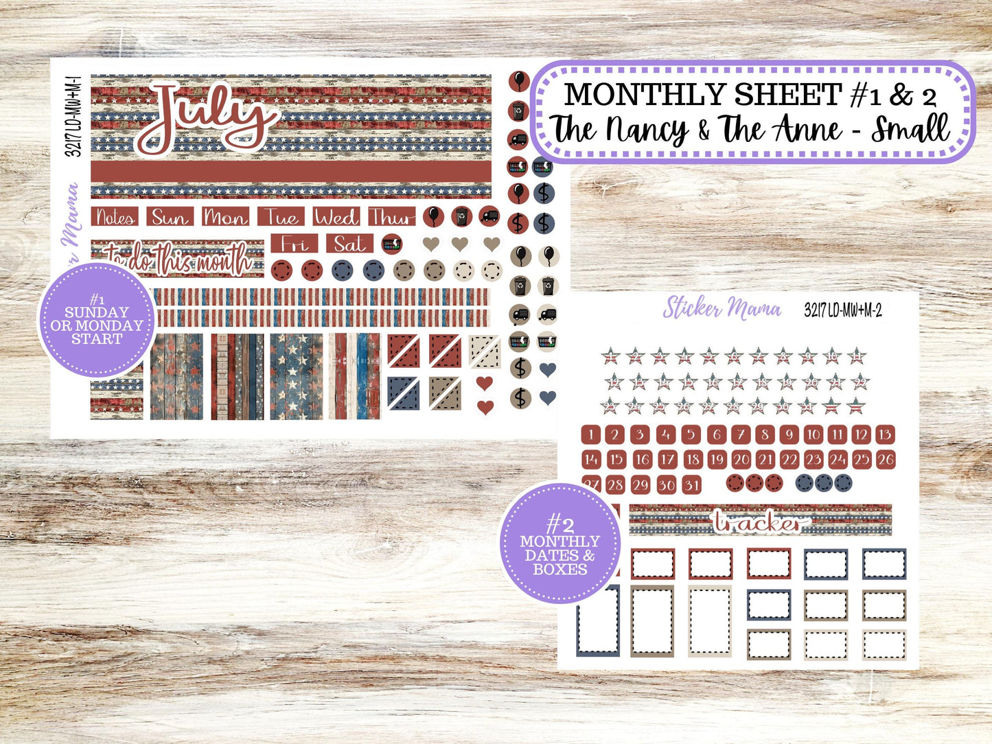 Laurel Denise Small Anne and Nancy Planner Sticker Kit | July Old Glory 3217 | 4-26