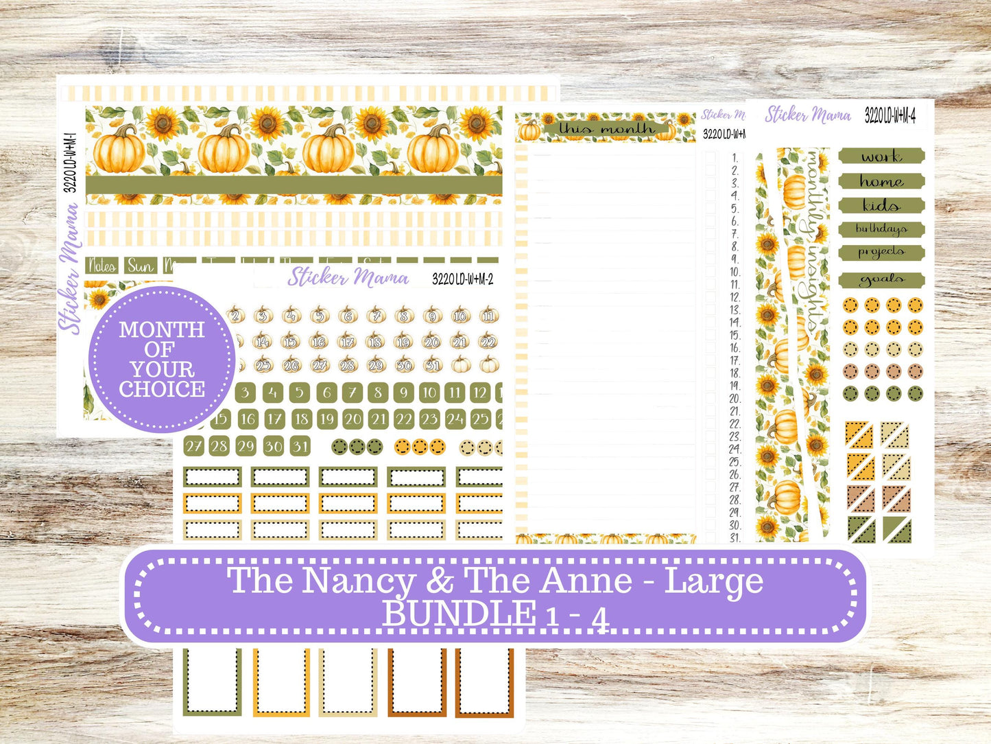Laurel Denise Large Nancy & Anne Planner Sticker Kit | Vertical Horizontal Week + Month | Month of your Choice Fall | 3220 Sunflower | 6-26
