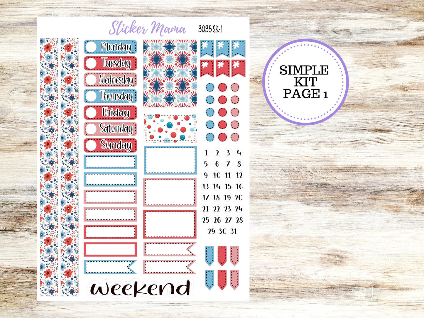 Simple Planner Sticker Kit | 3035 American Dream | 1.5 inch wide