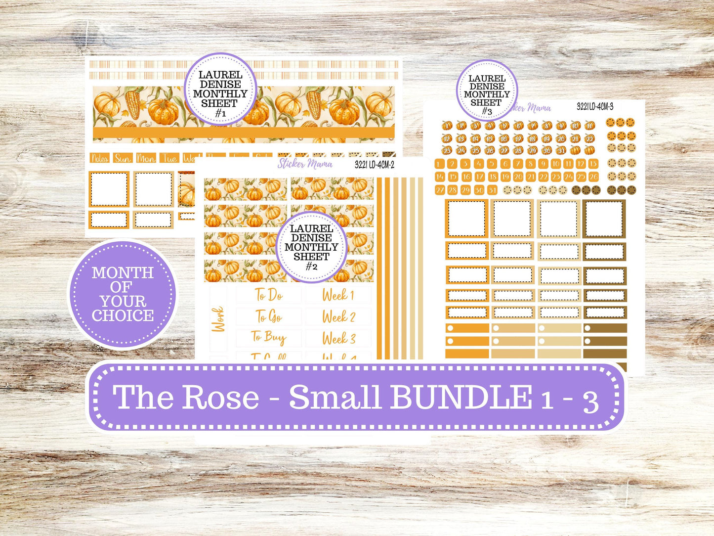 Laurel Denise Small Rose Planner Sticker Kit | 4 Column Mini | Project Mini  | Month of your Choice Fall | 3221 Pumpkins & Cornstalks