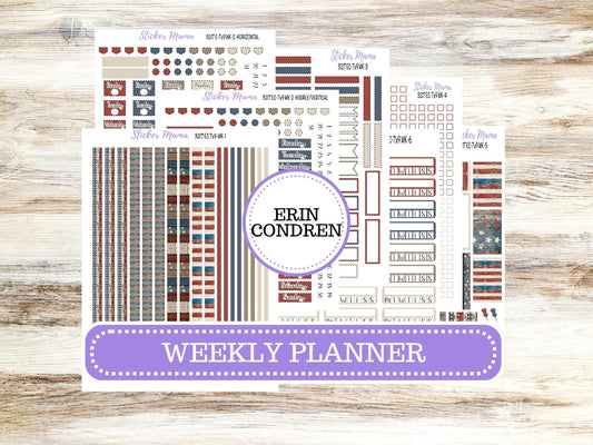 Erin Condren Weekly Planner Kit | Vertical & Hourly Stickers | WK-3217 Old Glory
