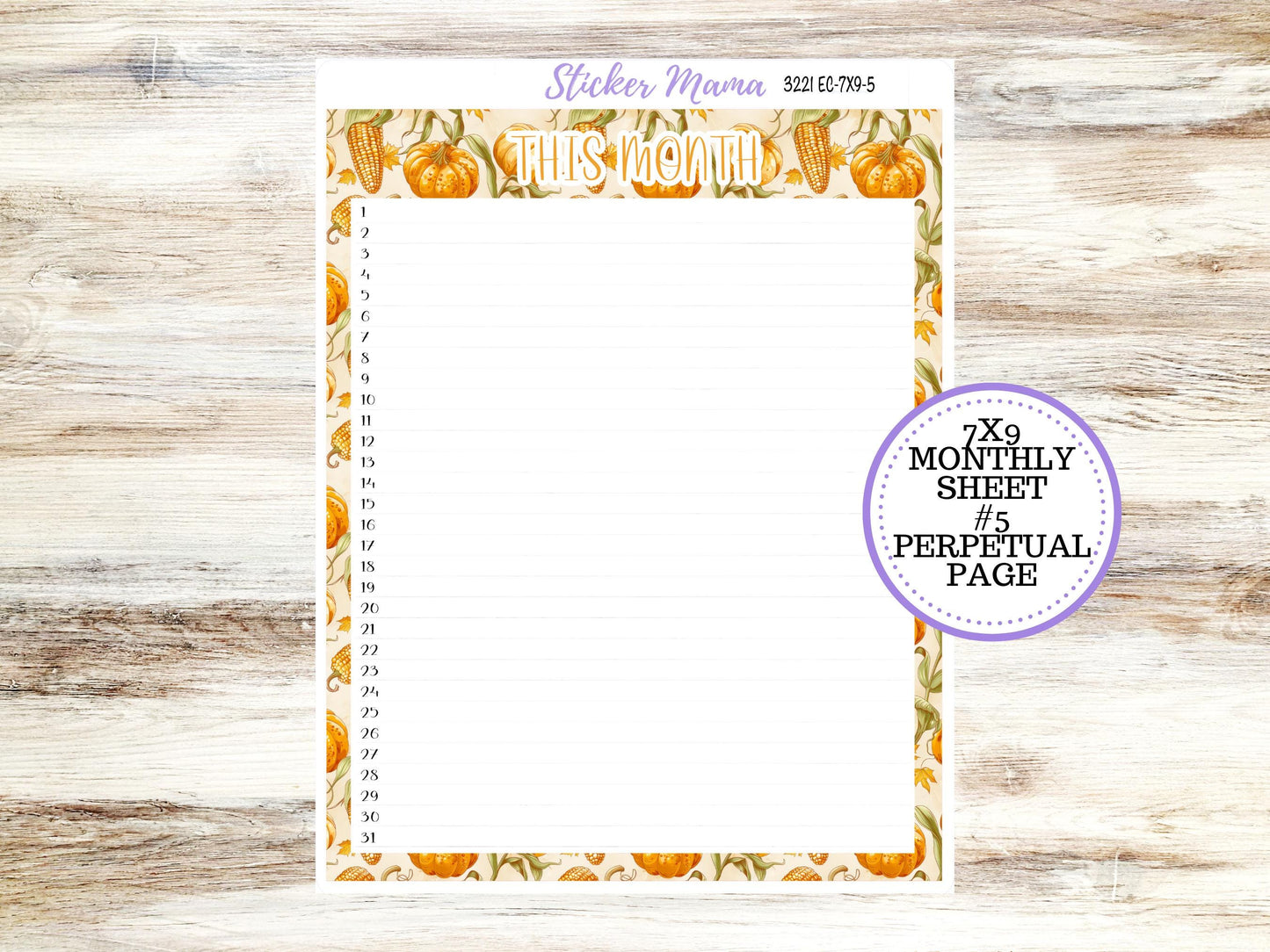 Erin Condren Monthly Kit 7X9 | 3221  Pumpkin & Cornstalk | Month of your Choice - Undated