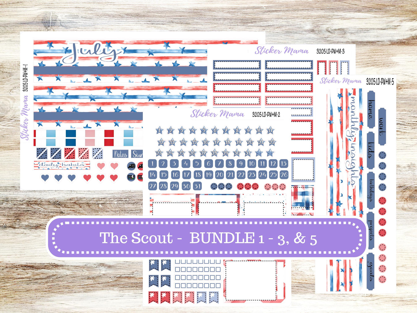 Laurel Denise Large Scout Planner Sticker Kit | Portrait Weekly + Monthly | July Patriotic Festivities 3205 | 4-26
