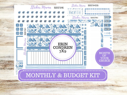 ERIN CONDREN Monthly Kit-3200 || 7X9 || Blue Blossom - 7x9 ec Monthly Kit - Month of your Choice Monthly Planner Kits || 12-25