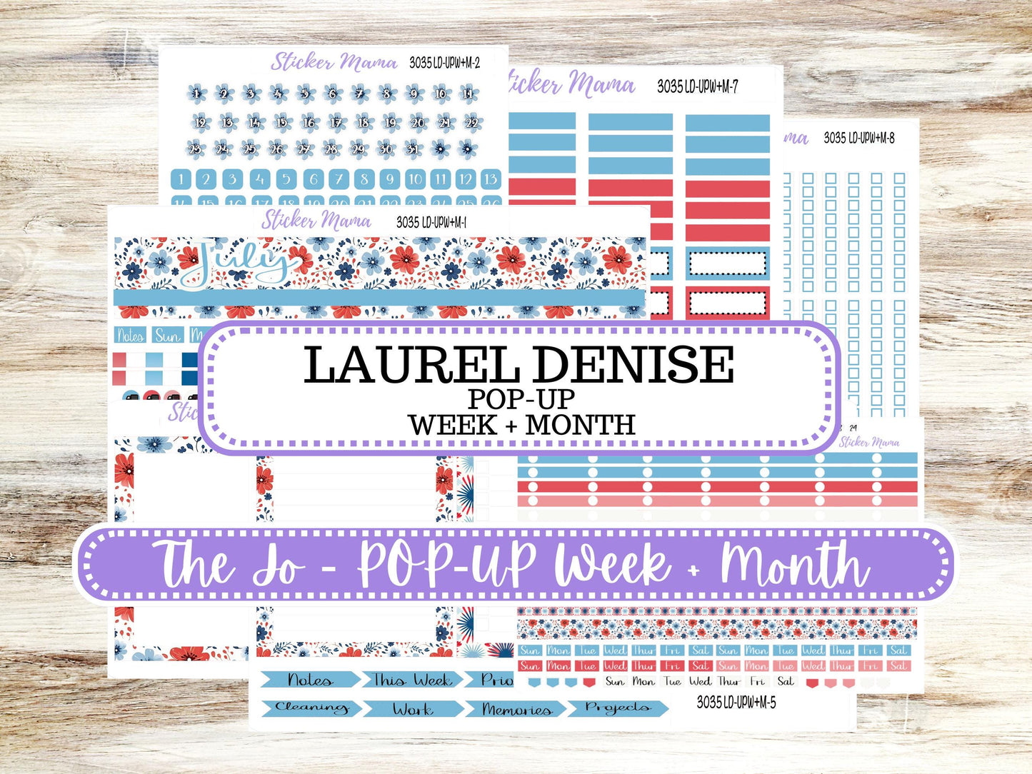 Laurel Denise Jo Planner Sticker Kit | Pop-up Week+Month | July 3035 American Dream | 4-26