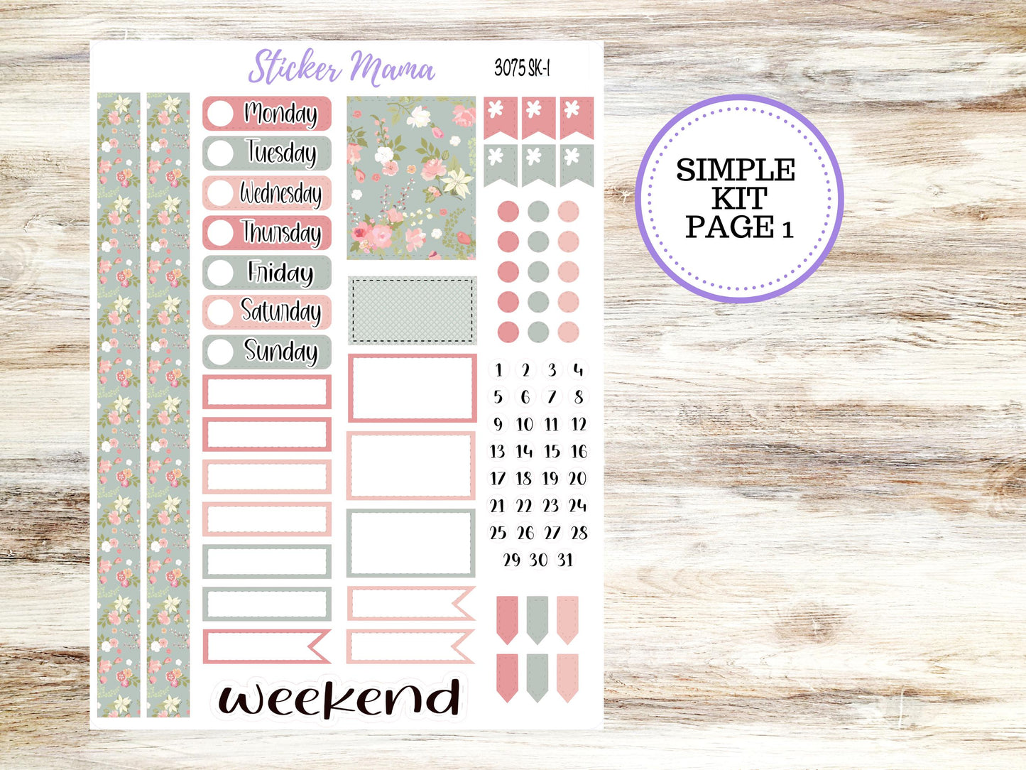 Simple Planner Sticker Kit | 1.5" Planner Stickers | Shabby Chic #3075