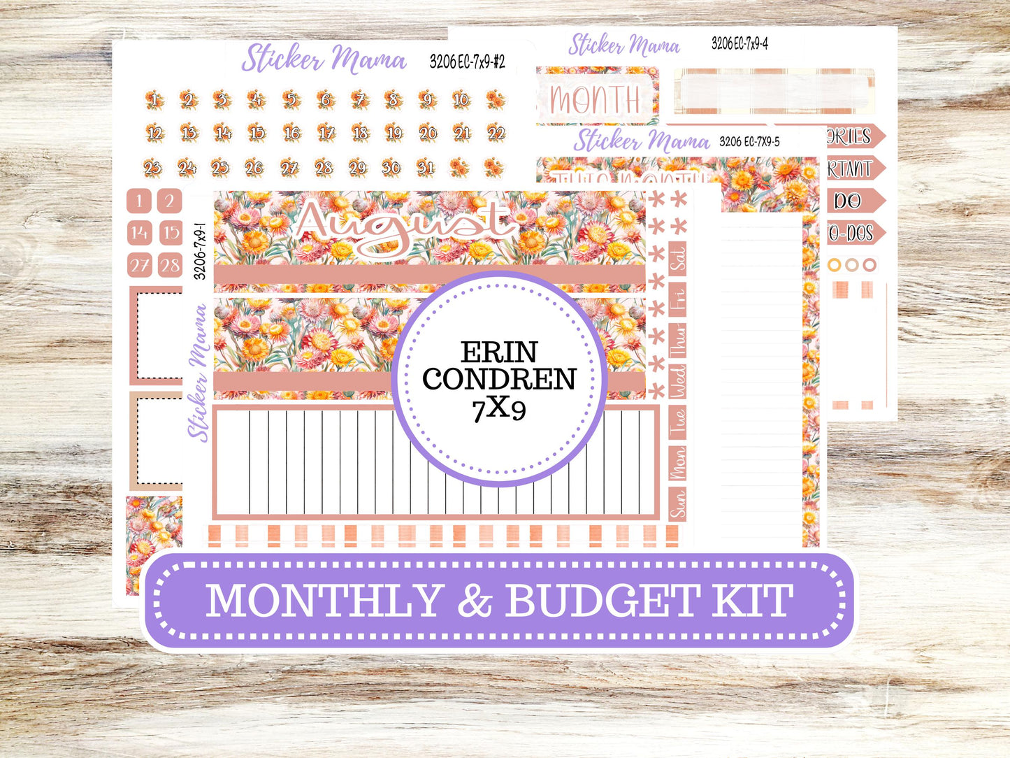 Erin Condren Monthly  Kit  7X9 | 3206 Falling Colors Stickers  | September