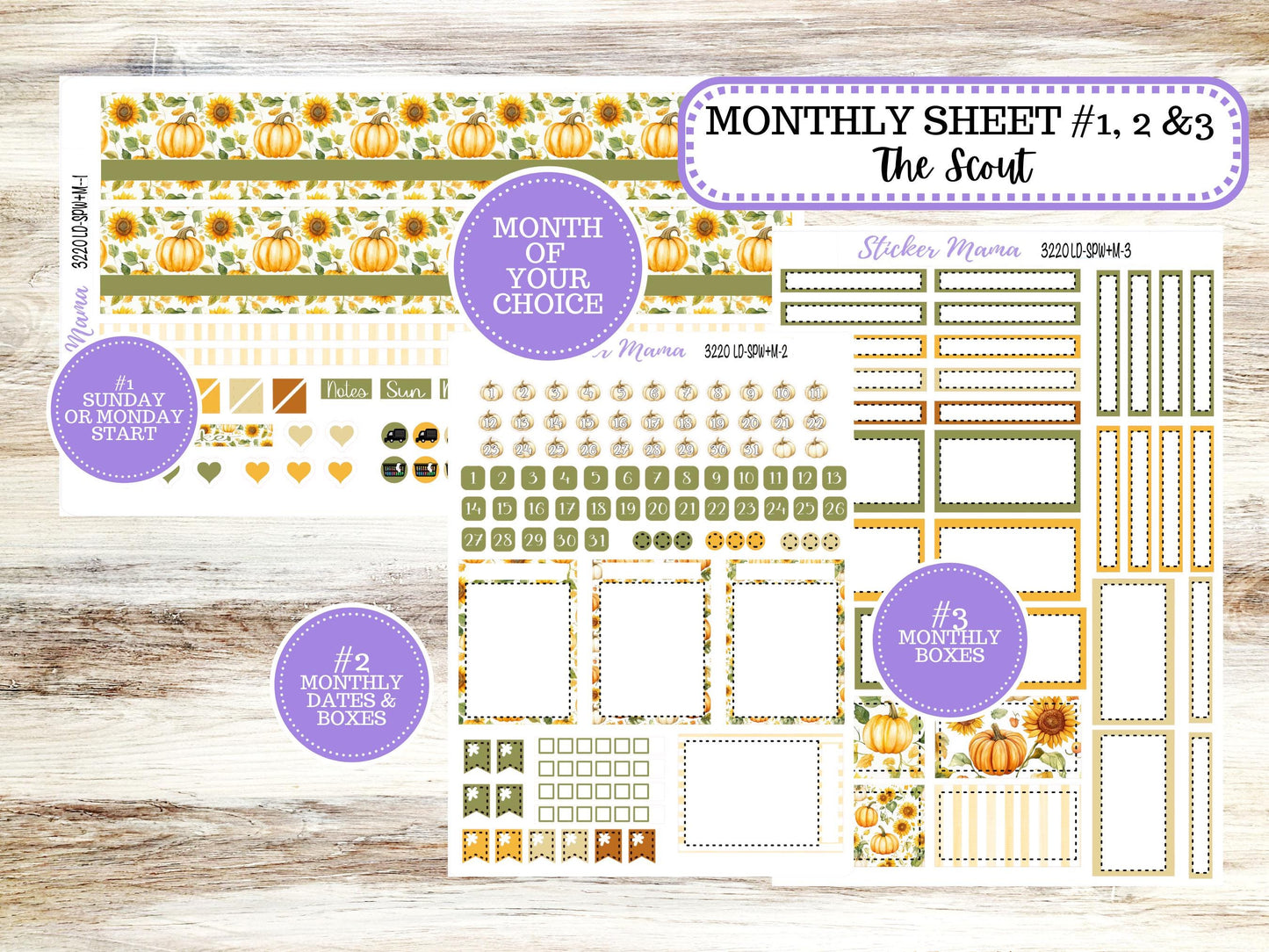 Laurel Denise Small Scout Planner Sticker Kit | Portrait Weekly + Monthly | Choose Your Month Fall | 3220 Sunflower Harvest | 6-26