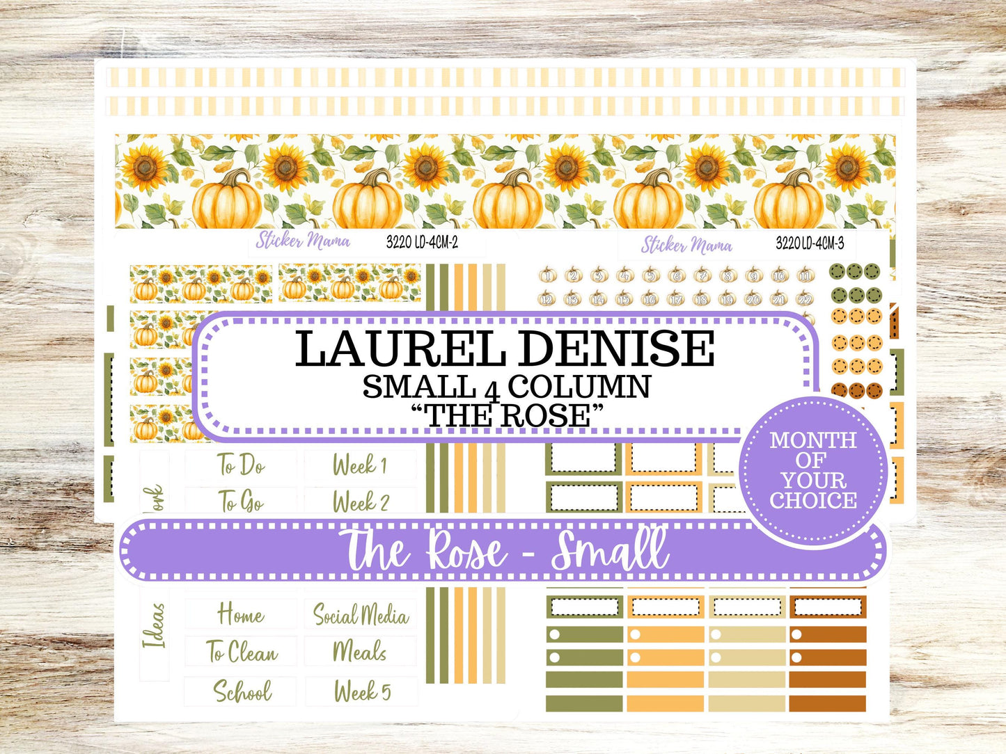 Laurel Denise Small Rose Planner Sticker Kit | 4 Column Mini | Project Mini  | Month of your Choice Fall | 3220 Sunflower Harvest | 6-25