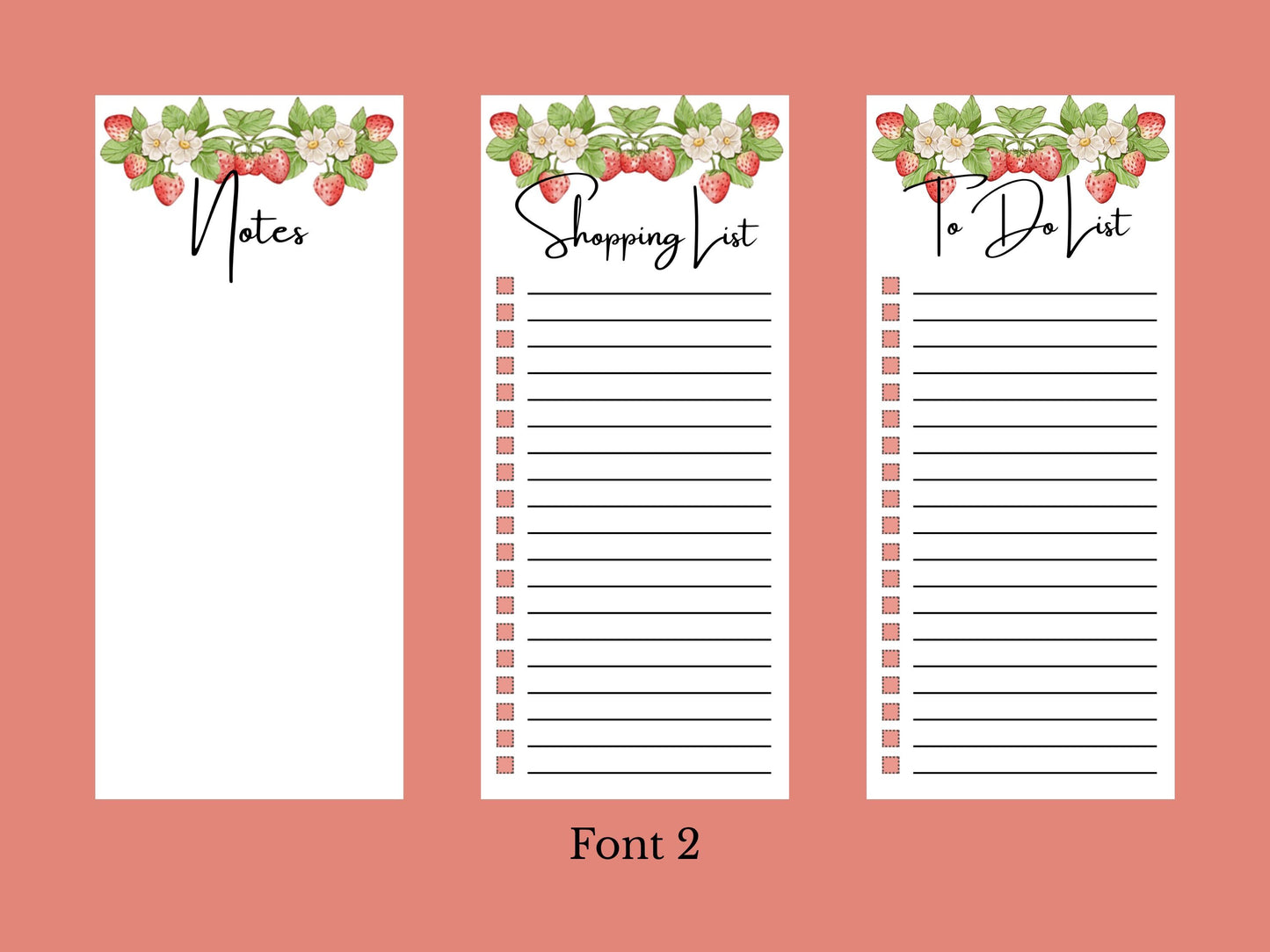 Strawberry Dream Notepads | Set of Three | 3.5 x 8 | To Do List | Shopping List | Notes