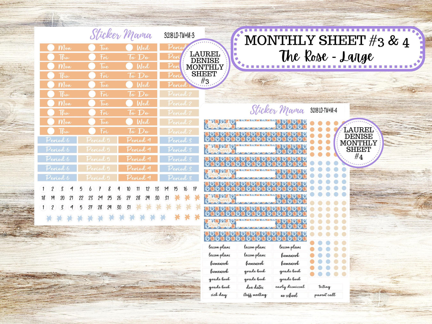 Laurel Denise Valerie Planner Stickers | LD Teacher Week + Month Planner Kit | August 3218 Blossom Breeze| 5-26