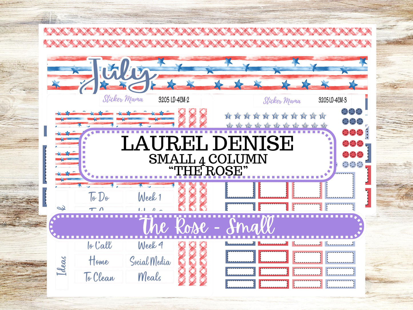 Laurel Denise Small Rose Planner Sticker Kit | 4 Column Mini | Project Mini  | July 3205 Patriotic Festivities | 4-26