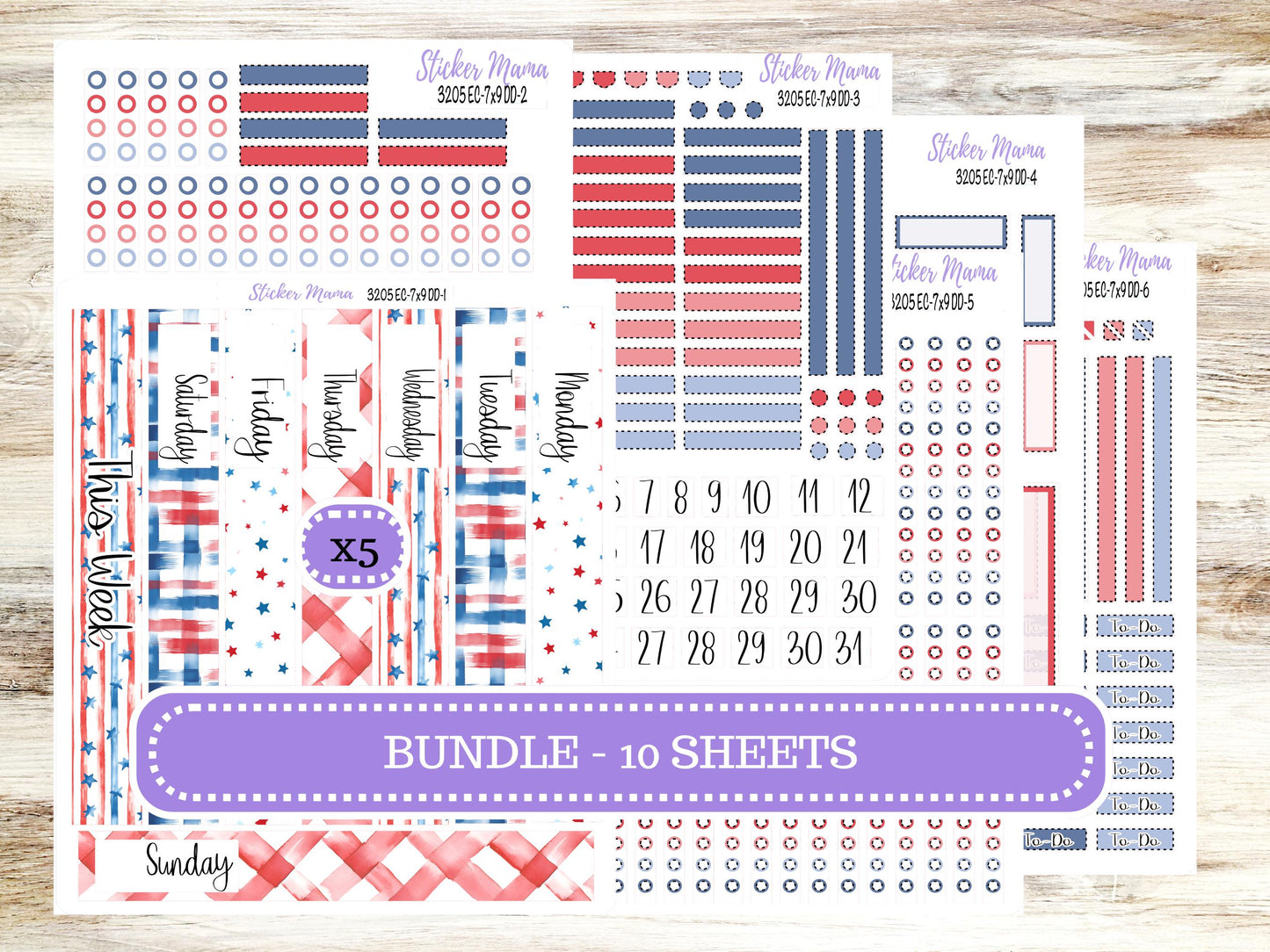 Erin Condren Daily Duo Planner Sticker Kit | 3205 Patriotic Festivities