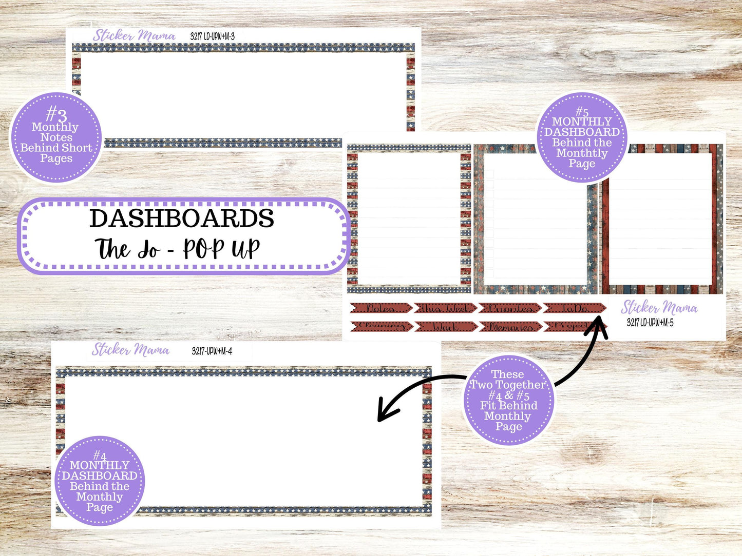 Laurel Denise Jo Planner Sticker Kit | Pop-up Week+Month | July 3217 Old Glory | 4-26