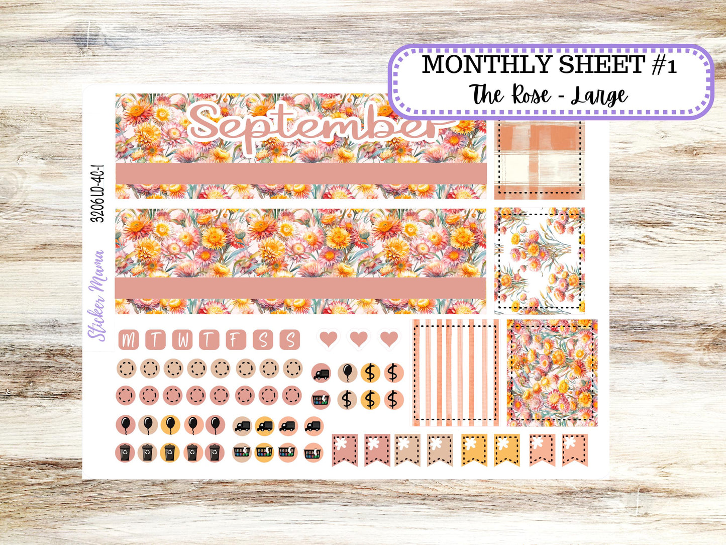 Laurel Denise Large Rose Planner Sticker Kit | 4 Column Mini | Project Mini  | 3206 Falling Colors | 6-26