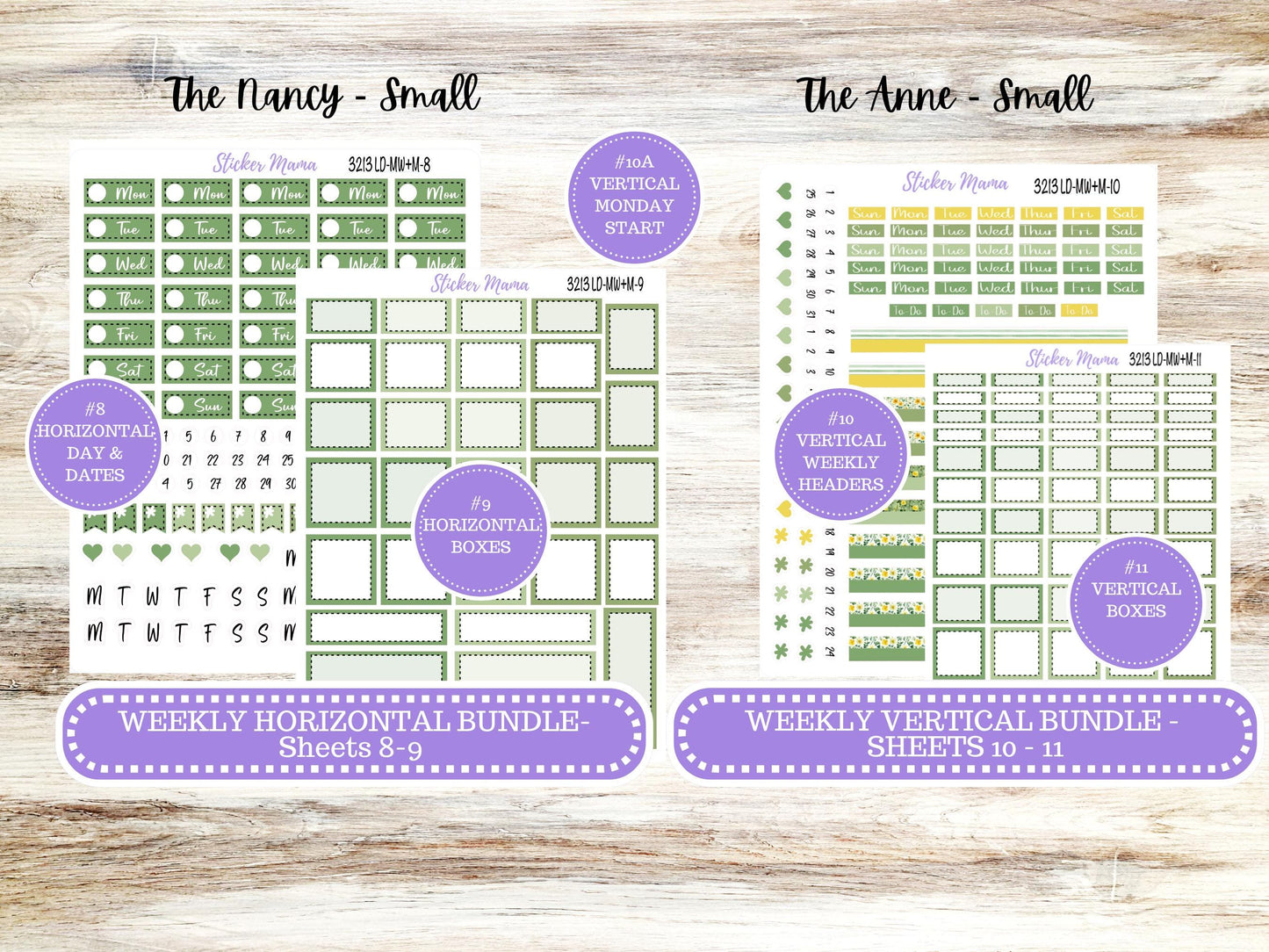 LD SMALL "The Anne" & "The Nancy" || MINI Week + Month Planner Kit #3213 || Horizontal Vertical || March Lucky Blossom || 11-25