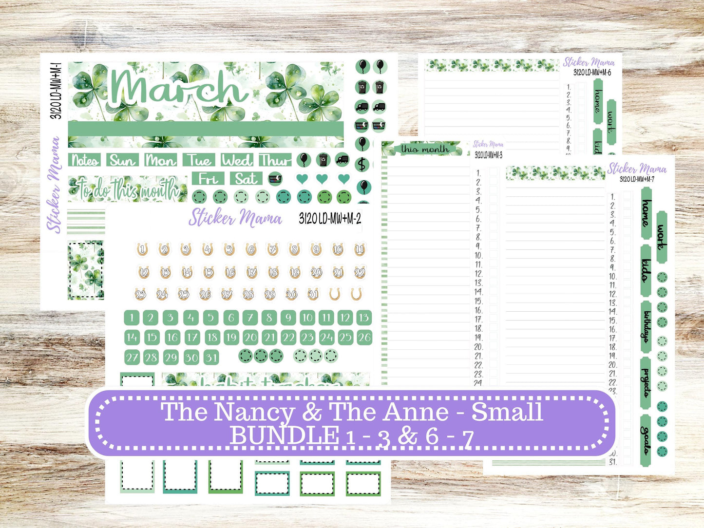 LD SMALL "The Anne" & "The Nancy" || MINI Week + Month Planner Kit #3120 || Horizontal Vertical || March Shamrock Magic || 11-25