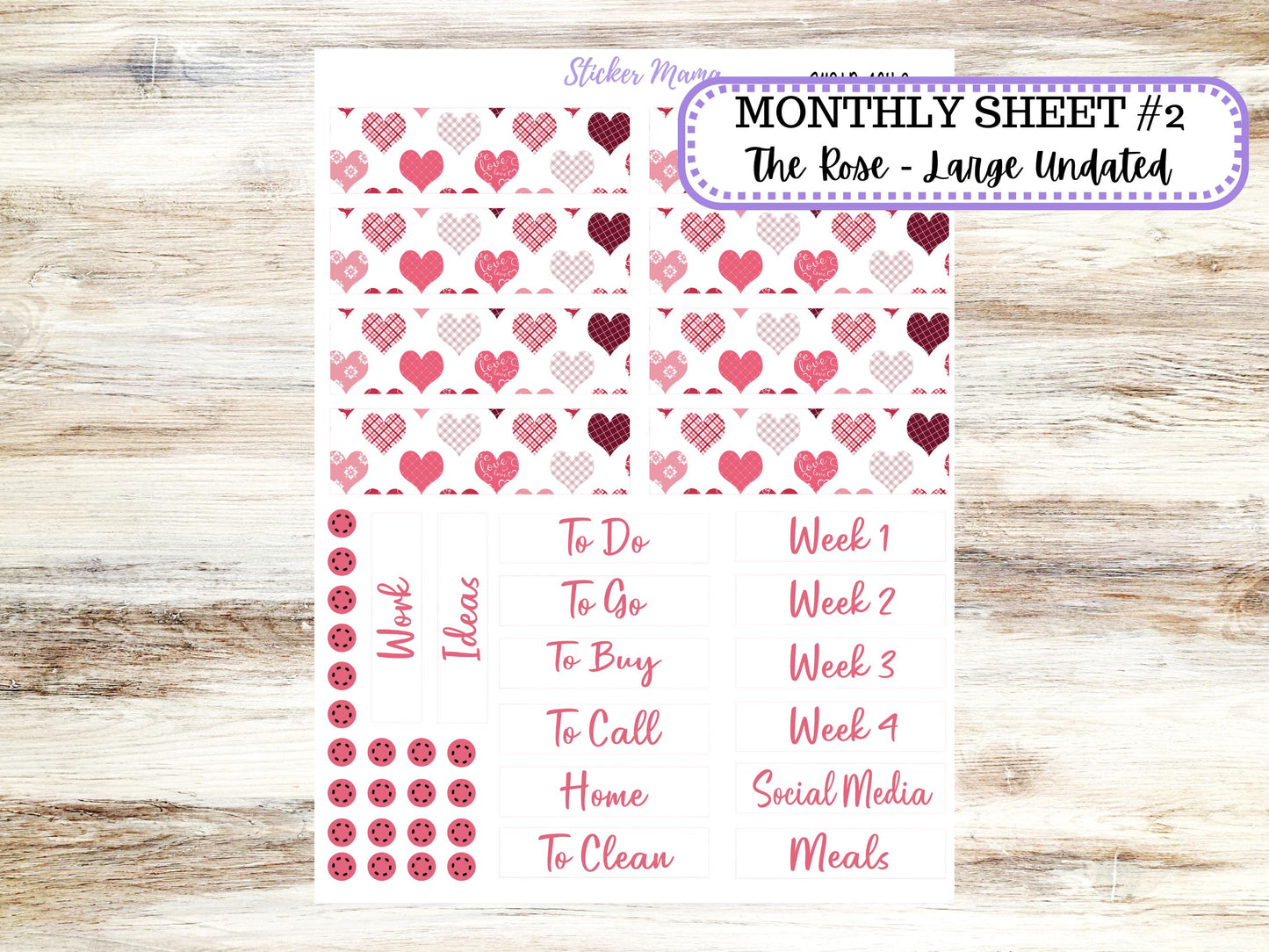 LD "The Rose" - Large Undated Sewn || 4 COLUMN Undated (formerly project undated). Planner Kit #3119 || February || 10-25