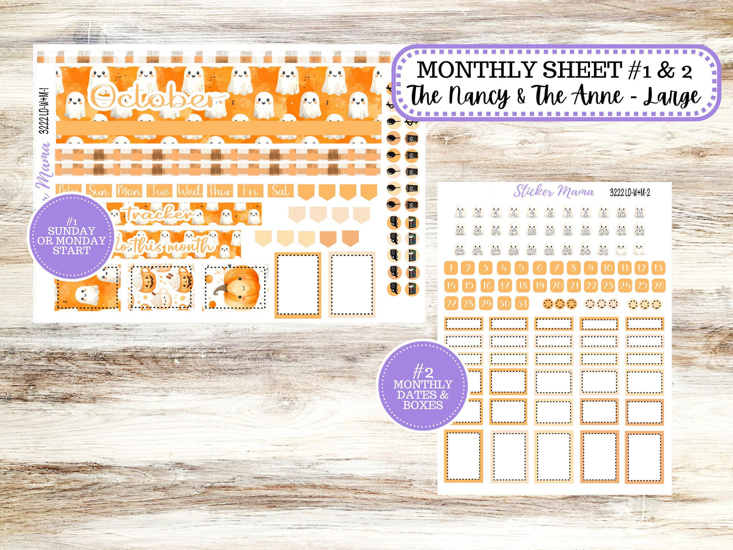 Laurel Denise Large Nancy & Large Anne Planner Sticker Kit | Vertical Horizontal Week + Month | October Cozy Ghost 3222 | 7-26