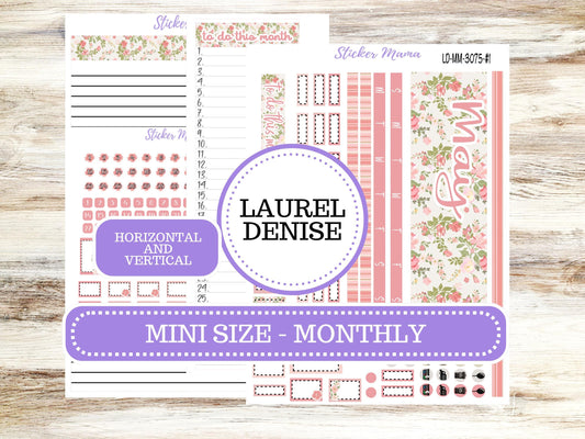 LAUREL DENISE MINI Monthly Planner Kit #3075  || Laurel Denise Kit || Laurel Denise Stickers || Horizontal Vertical || Shabby Chic Roses