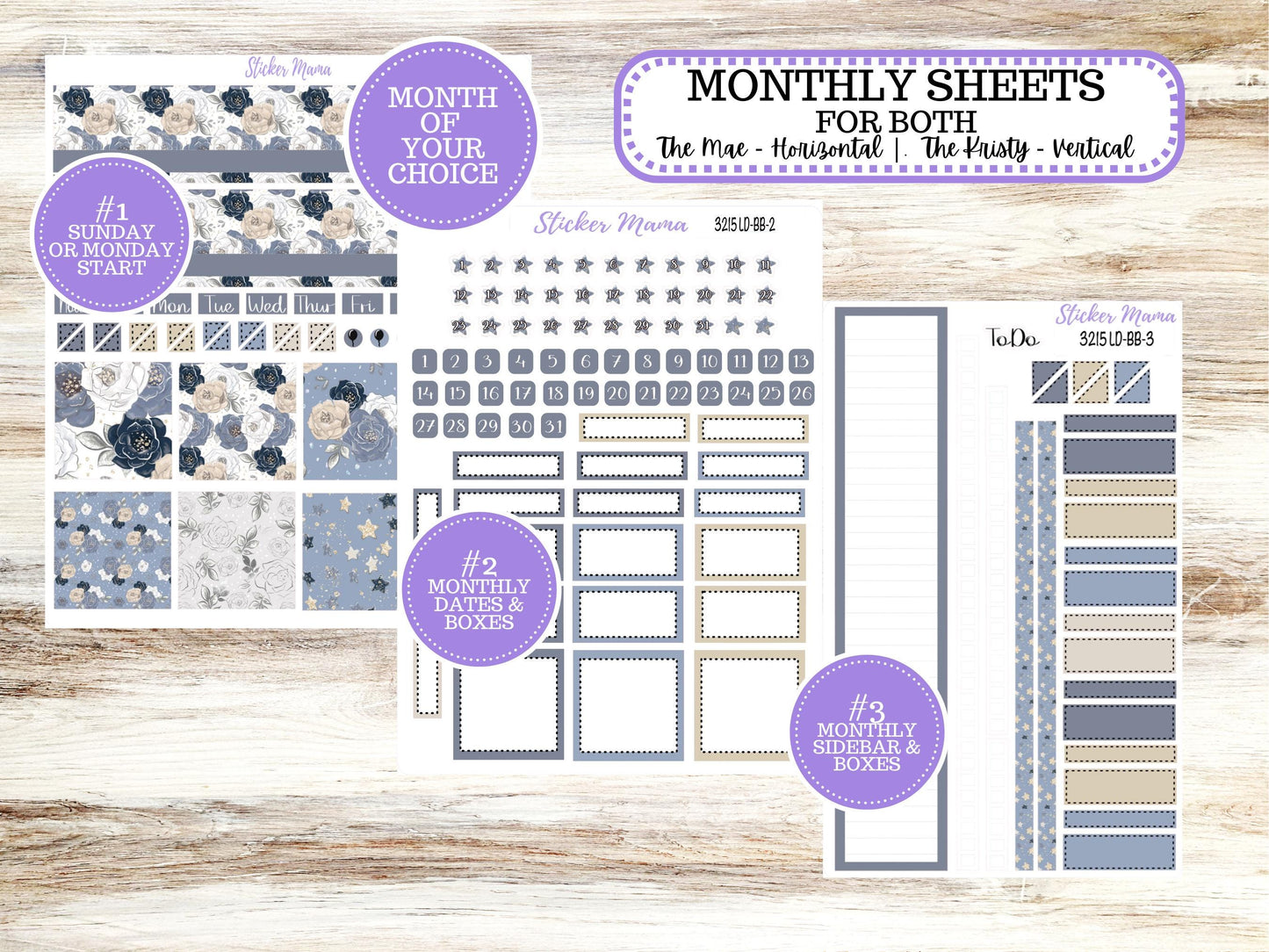 Laurel Denise Mae and Kristy Planner Sticker Kit | Book-Bound | Month of your Choice #3215 Charming Roses | 1-26
