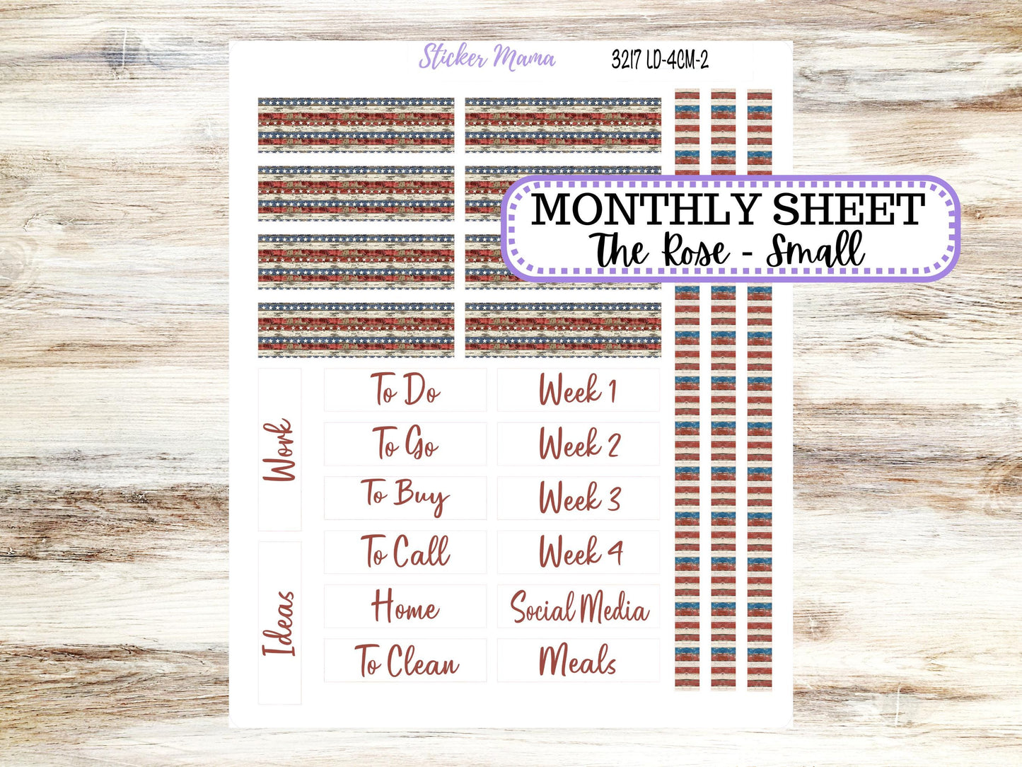 Laurel Denise Small Rose Planner Sticker Kit | 4 Column Mini | Project Mini  | July 3217 Old Glory | 4-26