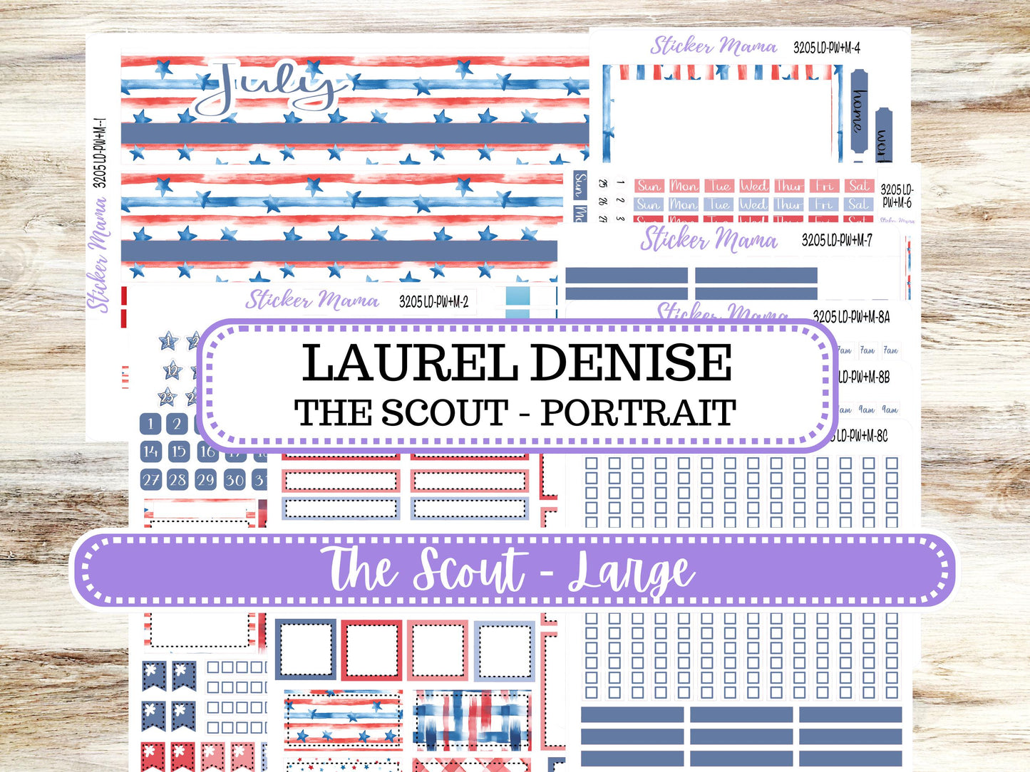 Laurel Denise Large Scout Planner Sticker Kit | Portrait Weekly + Monthly | July Patriotic Festivities 3205 | 4-26