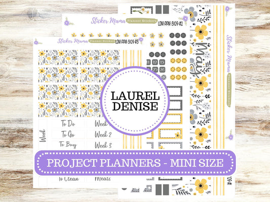LAUREL DENISE PROJECT Mini Size Planner Kit #3109 || Grey and Yellow Floral || Laurel Denise Kit || Laurel Denise Stickers || May