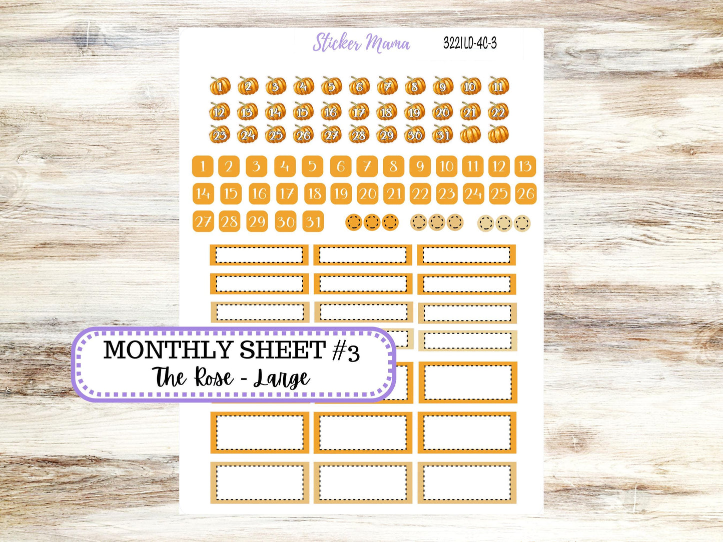 Laurel Denise Large Rose Planner Sticker Kit | 4-COLUMN | Month of your Choice Fall | Pumpkins & Cornstalks 3221 | 6-26