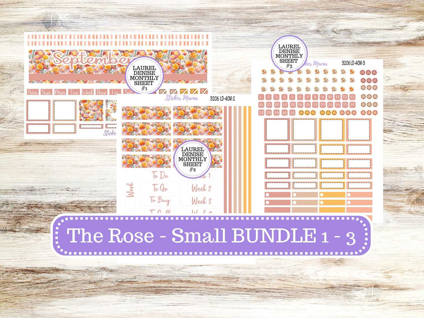Laurel Denise Small Rose Planner Sticker Kit | 4 Column Mini | Project Mini  | September Falling Colors 3206 | 6-26