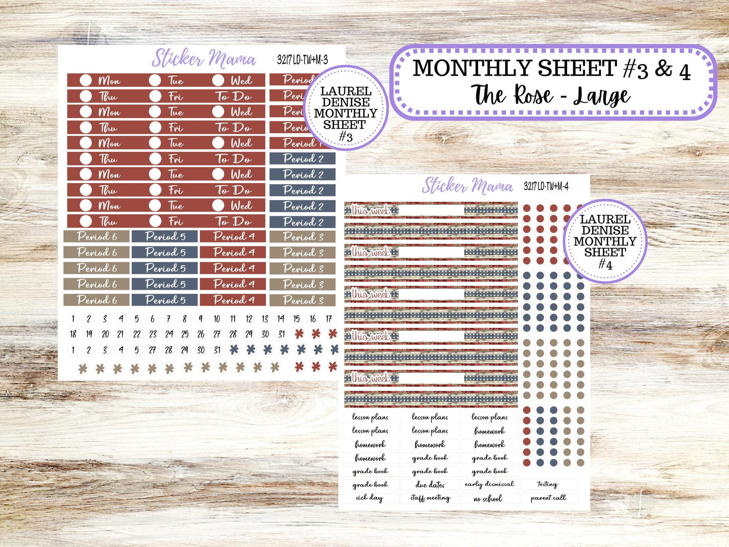 Laurel Denise Valerie Planner Stickers | LD Teacher Week + Month Planner Kit | July 3217 Old Glory | 4-26