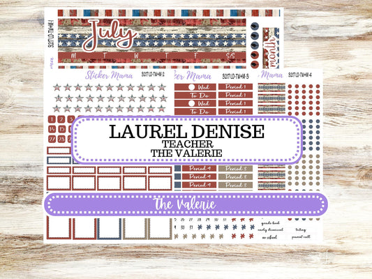 Laurel Denise Valerie Planner Stickers | LD Teacher Week + Month Planner Kit | July 3217 Old Glory | 4-26