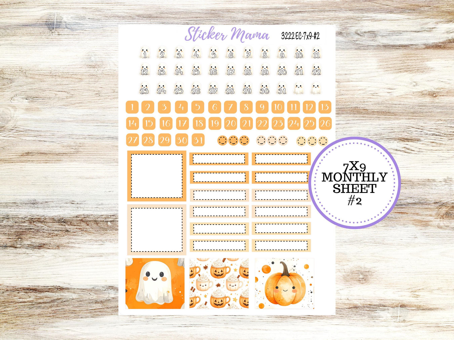 Erin Condren Monthly  Kit  7X9 | 3222 Cozy Ghost Stickers  | October