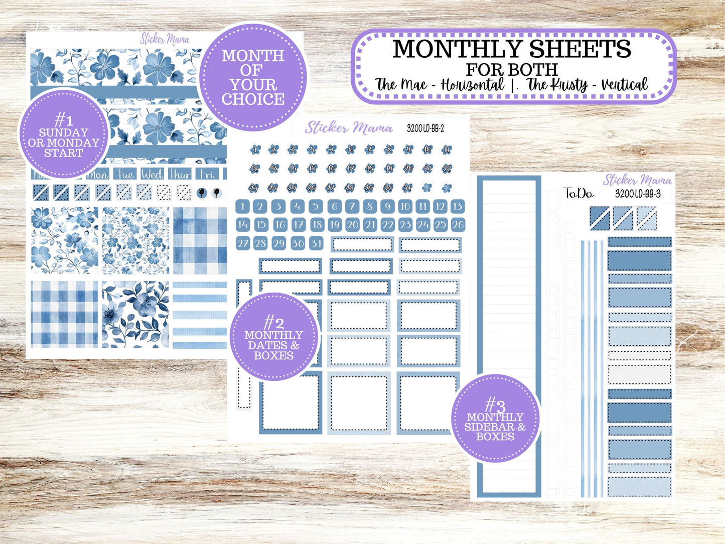 LD BOOK-BOUND Planner Kit #3200 || Cool Blue || Laurel Denise Kit || Laurel Denise Stickers || Undated - Month of your Choice || 12/25