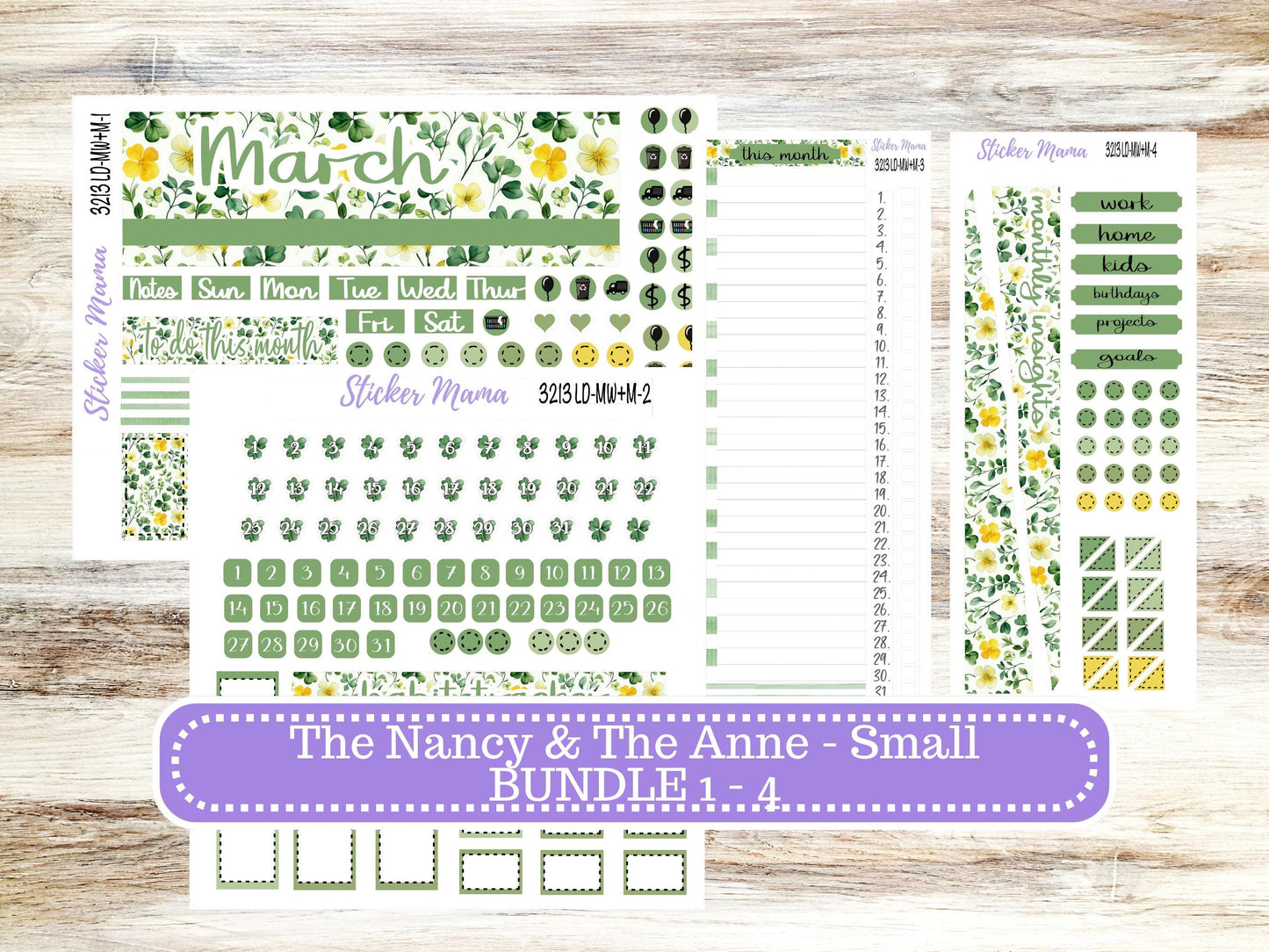 LD SMALL "The Anne" & "The Nancy" || MINI Week + Month Planner Kit #3213 || Horizontal Vertical || March Lucky Blossom || 11-25