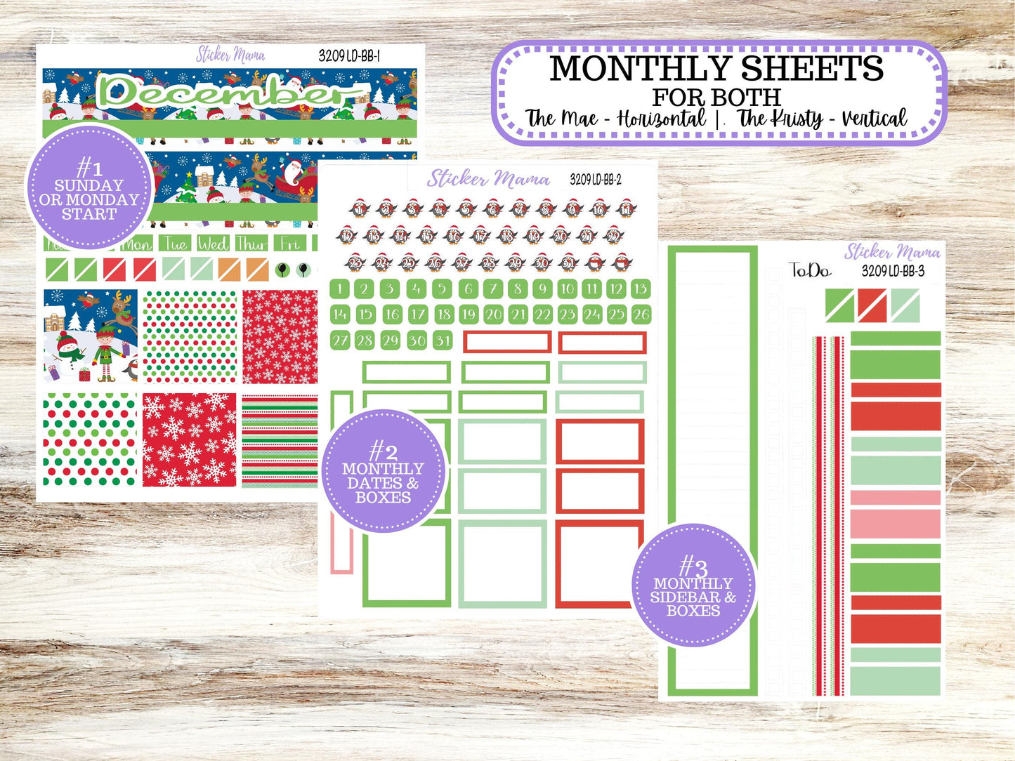 LD BOOK-BOUND Planner Kit #3209 || The Mae || The Kristy || Jolly Pines || December Laurel Denise Sticker Kit ||  9-25