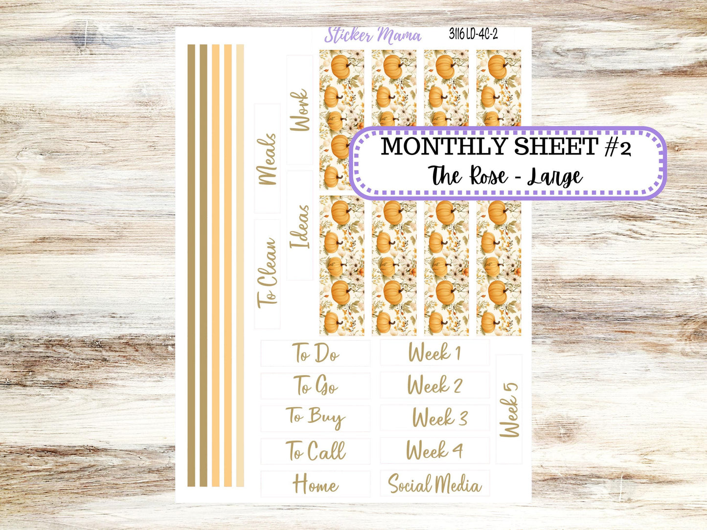 Laurel Denise Large Rose Planner Sticker Kit | 4-COLUMN | Month of your Choice Fall | Pumpkin Spice 3116 | 7-26