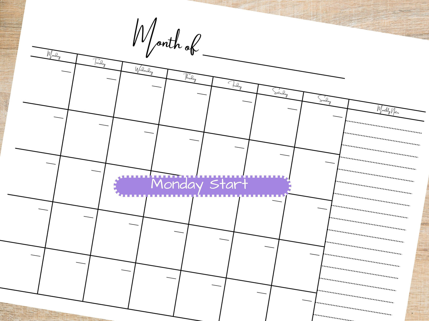 Minimalist Side Monthly Calendar Planner Pad | 11” x 8.5”