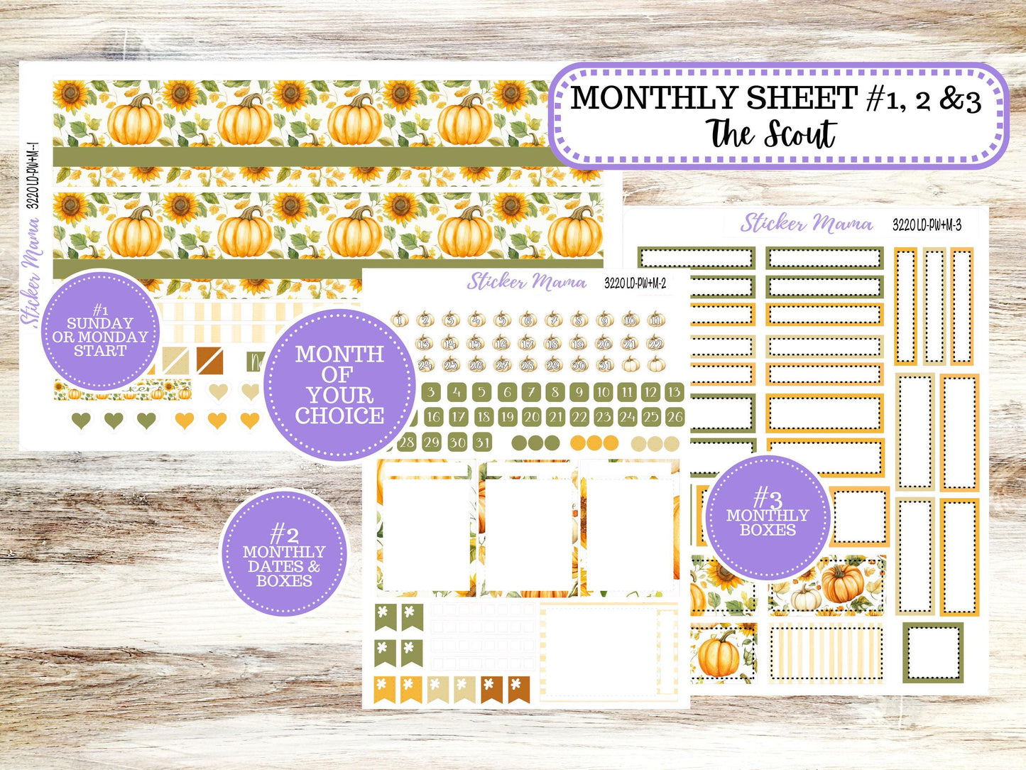 Laurel Denise Large Scout Planner Sticker Kit | Portrait Weekly + Monthly | Month of your Choice Fall | 3220 Sunflower Harvest | 6-26