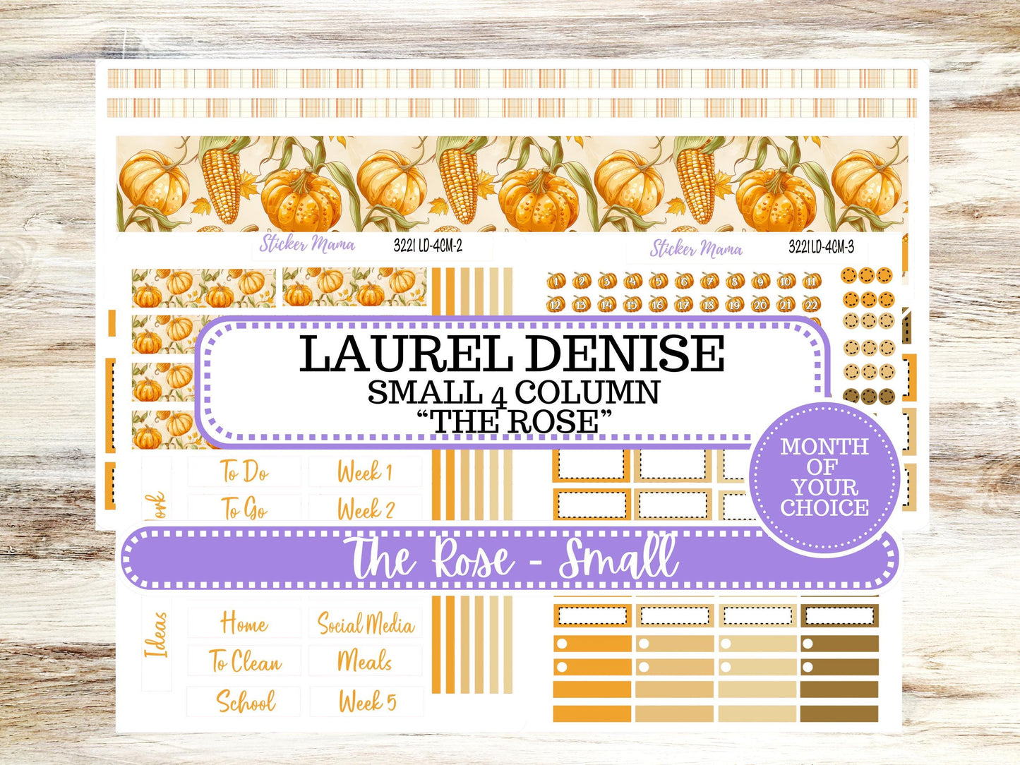 Laurel Denise Small Rose Planner Sticker Kit | 4 Column Mini | Project Mini  | Month of your Choice Fall | 3221 Pumpkins & Cornstalks