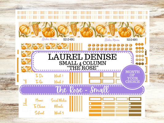 Laurel Denise Small Rose Planner Sticker Kit | 4 Column Mini | Project Mini  | Month of your Choice Fall | 3221 Pumpkins & Cornstalks