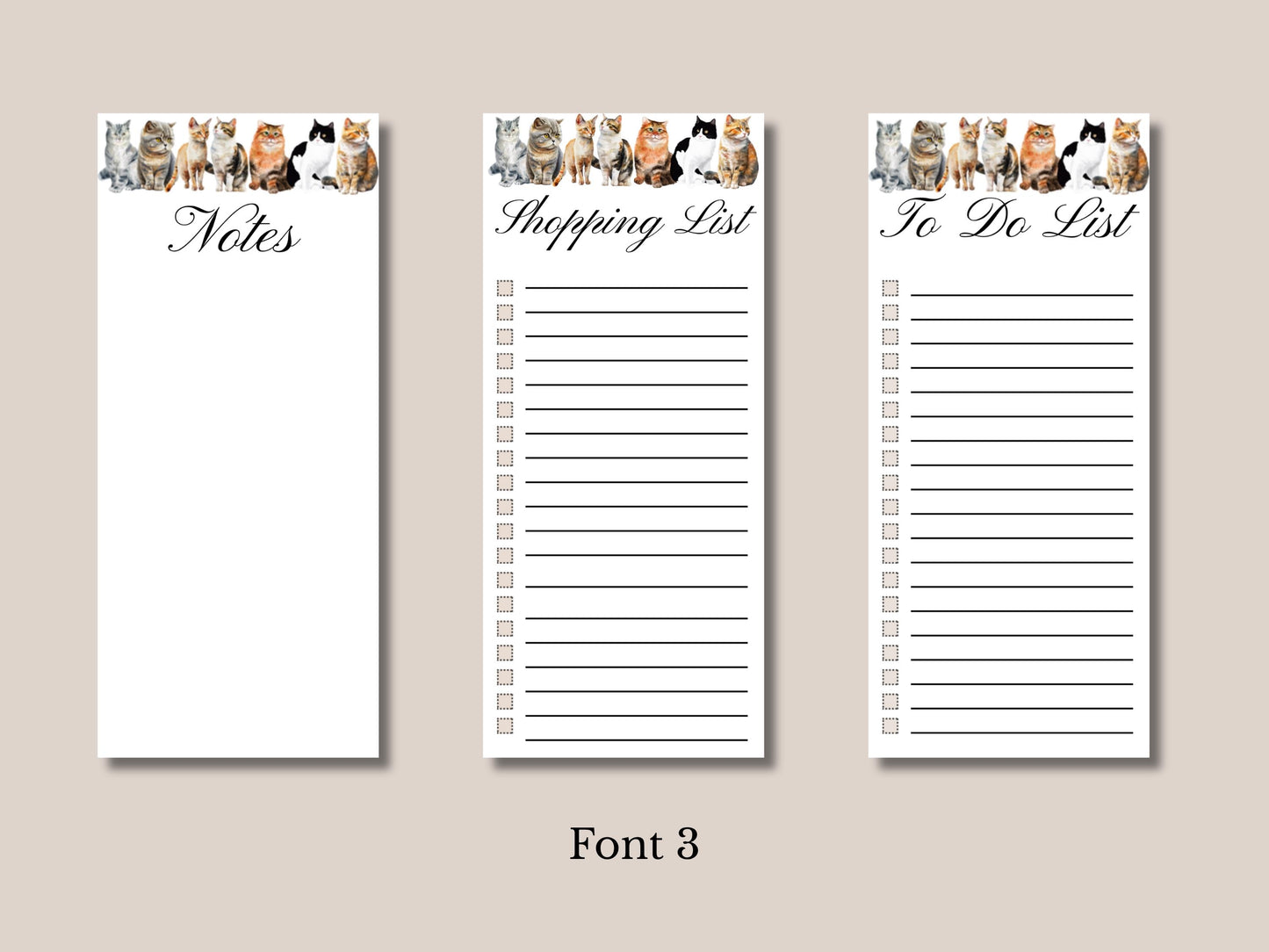 Feline Friends  - Dog Notepads | Set of Three | 3.5 x 8 | To Do List | Shopping List | Notes