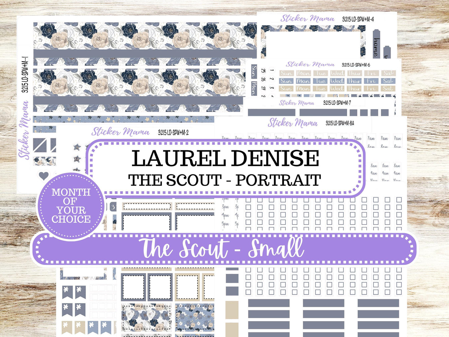 Laurel Denise Small Scout Planner Sticker Kit | Portrait Weekly + Monthly | Choose Your Month Charming Roses #3215 | 1-26