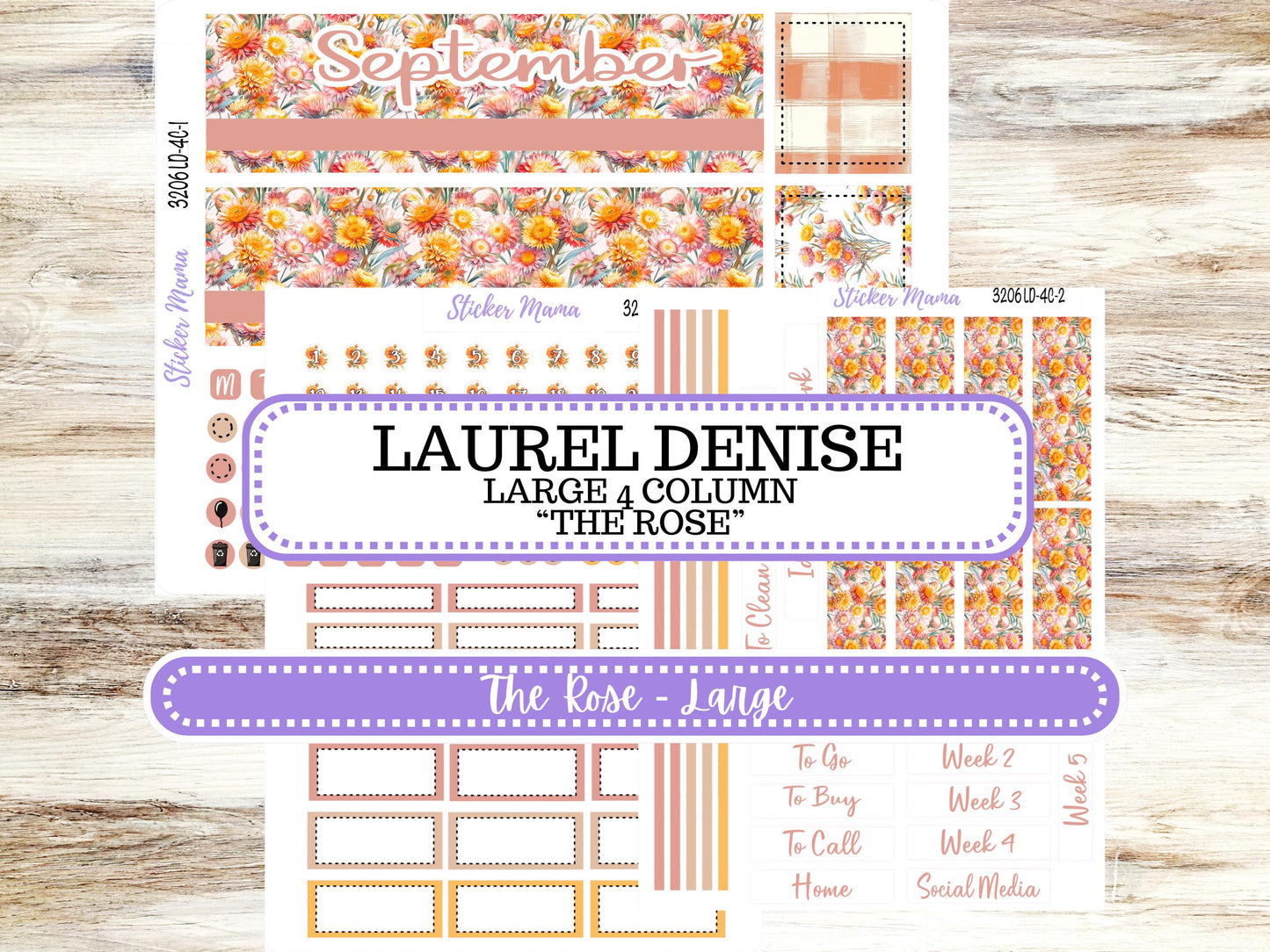 Laurel Denise Large Rose Planner Sticker Kit | 4 Column Mini | Project Mini  | 3206 Falling Colors | 6-26