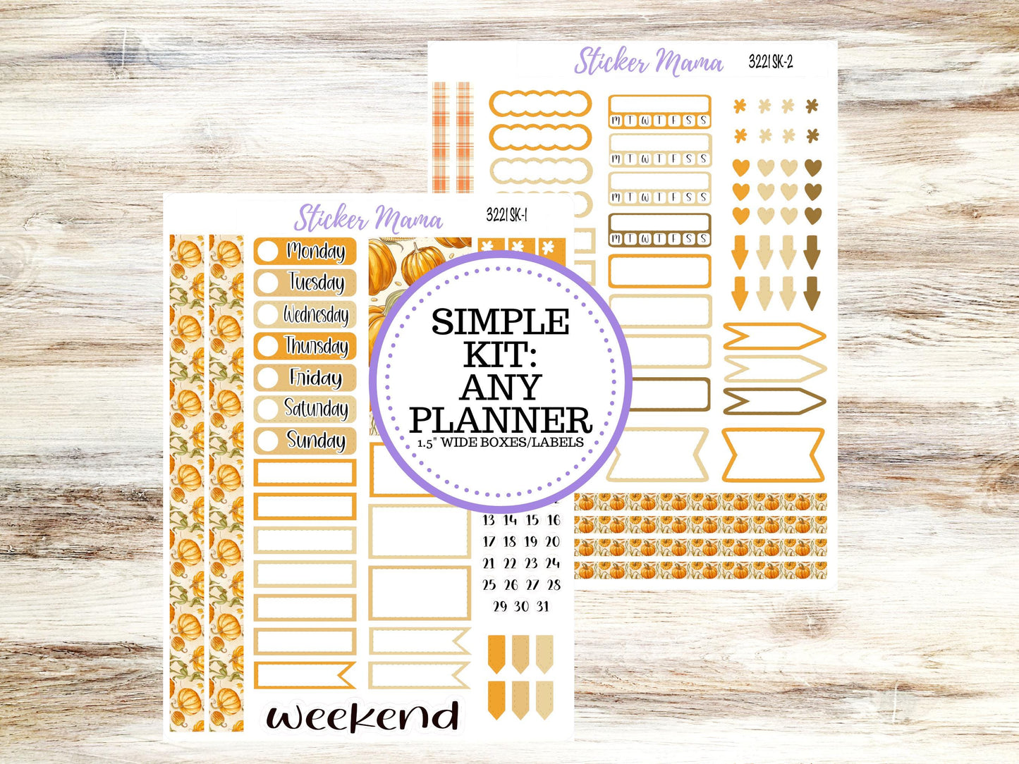 Simple 1.5 inch Planner Sticker Kits | Pumpkin & Cornstalks 3221