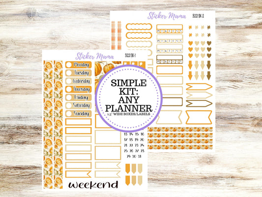 Simple 1.5 inch Planner Sticker Kits | Pumpkin & Cornstalks 3221