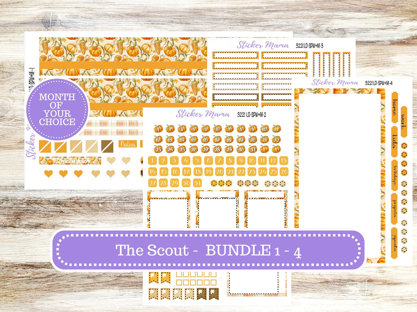 Laurel Denise Small Scout Planner Sticker Kit | Portrait Weekly + Monthly | Choose Your Month Fall | 3221 Pumpkin & Cornstalk | 6-26